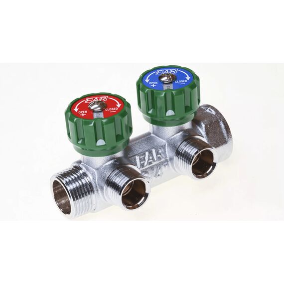Коллектор с регулирующими вентилями FAR 2 вых. 3/4" × 1/2", фото 