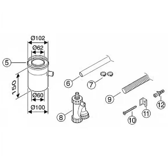 Горизонтальный элемент для отвода конденсата DN60/100,Bosch