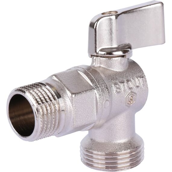 Кран шаровой угловой Stout для стиральных и посудомоечных машин3/4"x1/2"